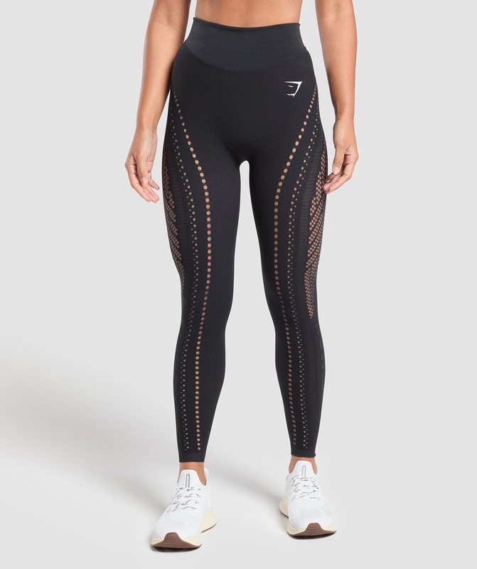 Gymshark Warp Knit Seamless Tights Black / Linen Brown | 49306NWZR