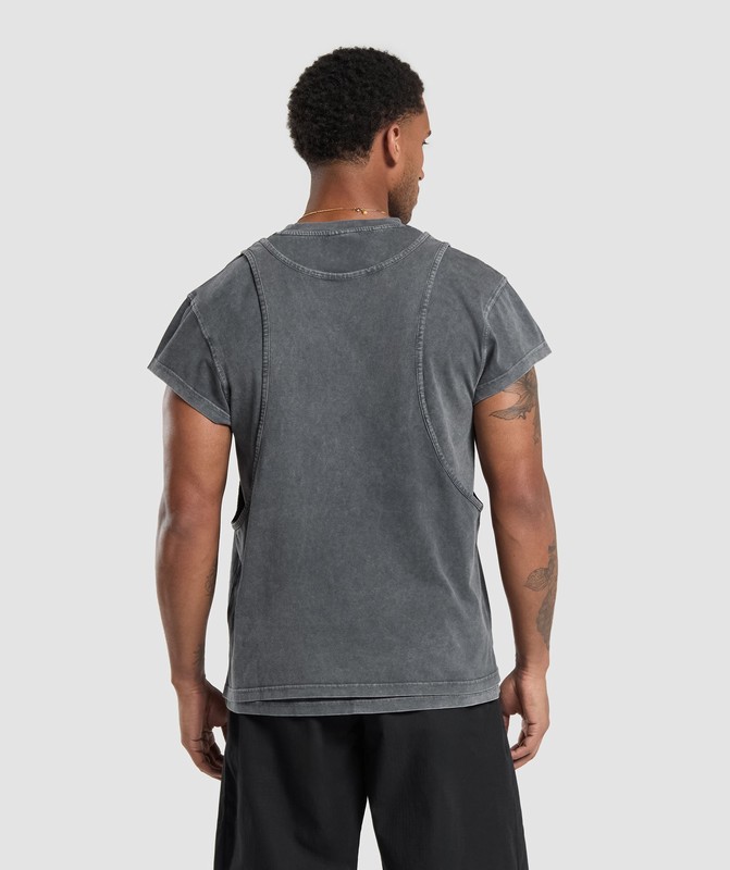 Gymshark Washed Double Layer T-Shirt Black | 07631HYQN