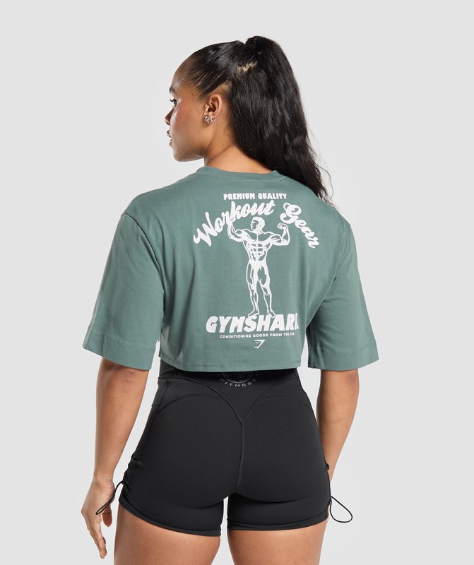 Gymshark Workout Gear Crop Top Cargo Teal | 94716SKBQ