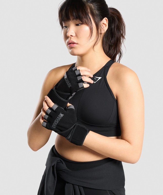 Gymshark Wrap Lifting Gloves Black | 18459DIRH