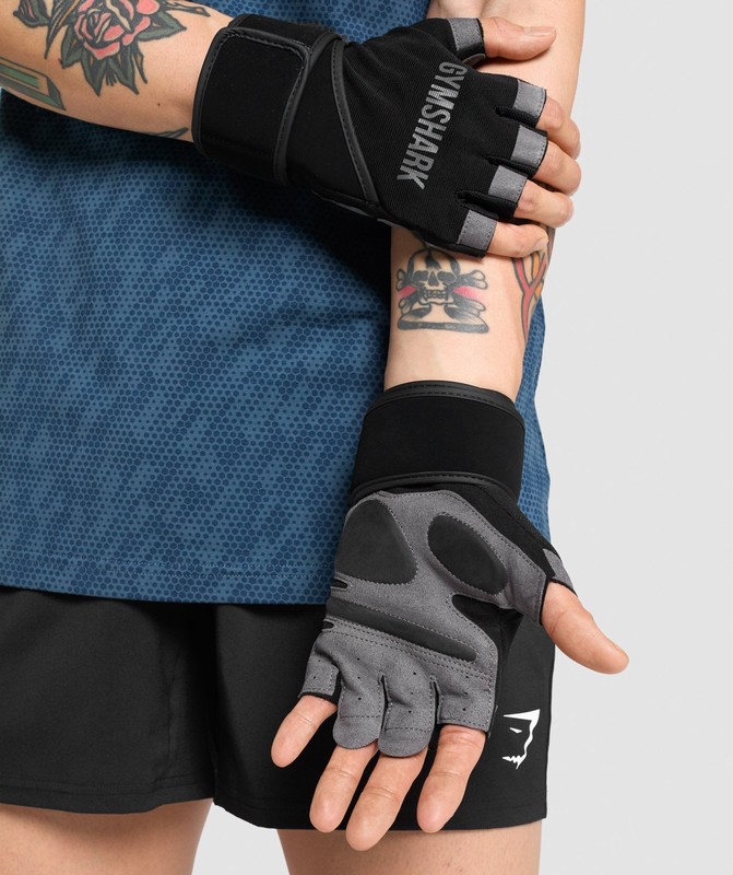 Gymshark Wrap Lifting Gloves Black | 18459DIRH