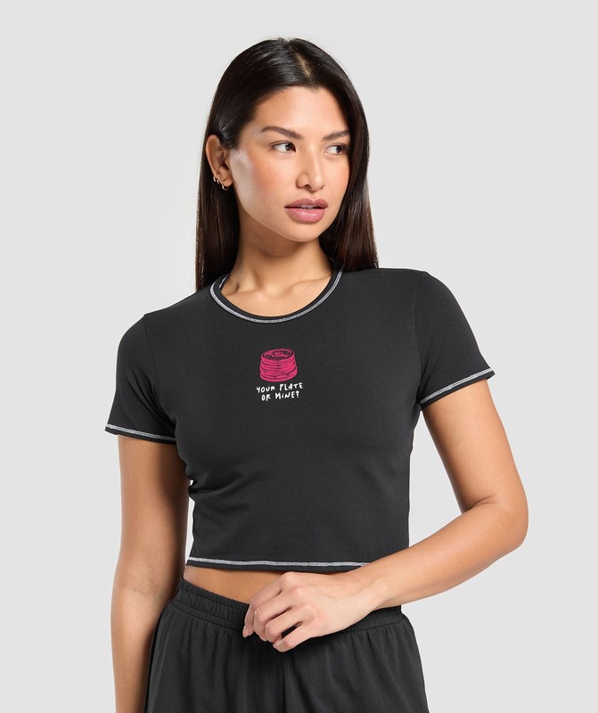 Gymshark Your Plate or Mine Baby Tee Black | 49758RNJP
