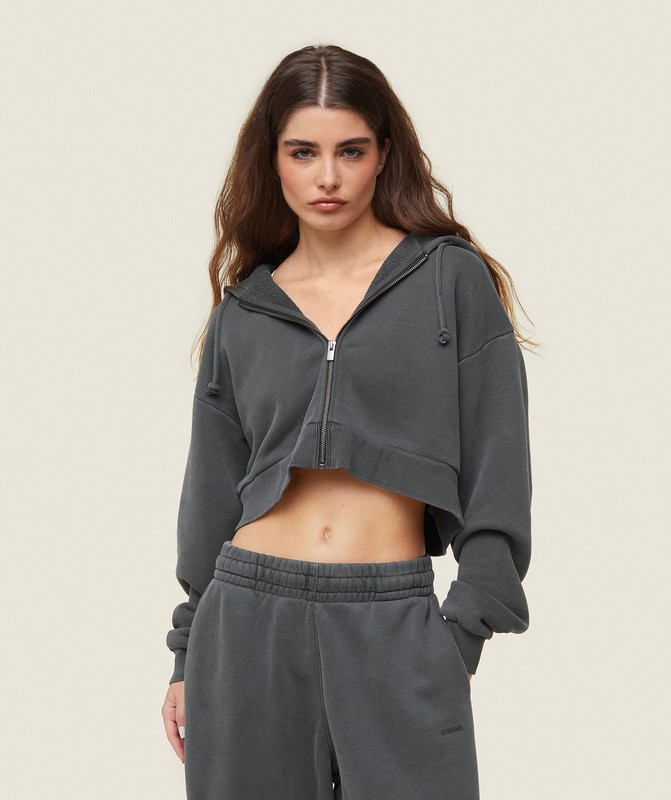 Gymshark everywear Cropped Zip Hoodie Black | 96705FVXS