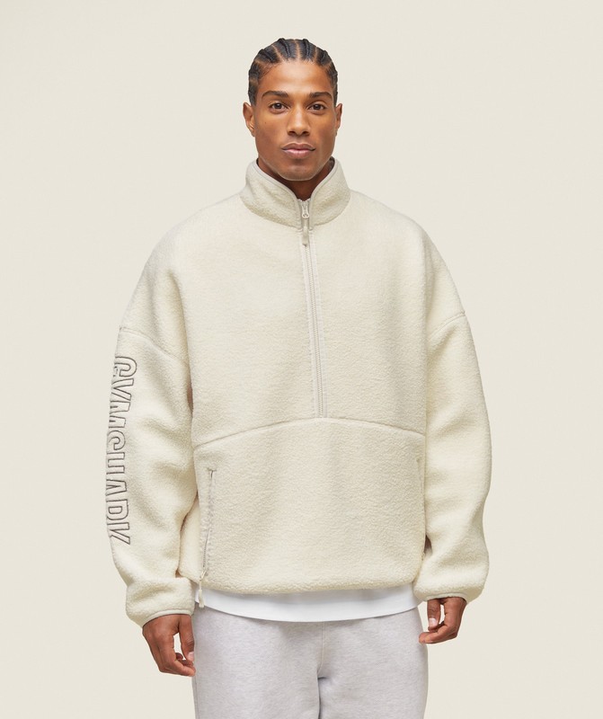 Gymshark everywear Half Zip Sherpa Jacket Oat White | 35124MTLW