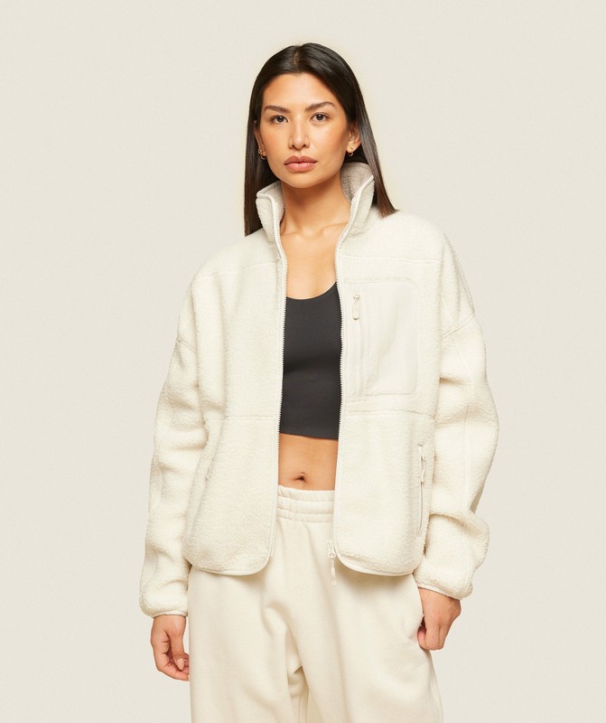Gymshark everywear Zip Up Sherpa Jacket Oat White | 30472MVTR